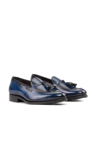 Ambrogio Handmade Denim Patina Leather Tassels Loafers (AMB2326)-AmbrogioShoes