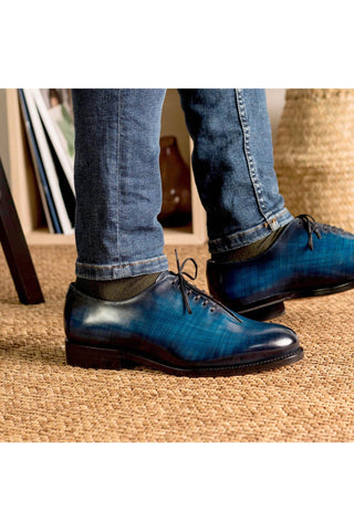 Ambrogio Handmade Denim Patina Leather Wholecut Oxfords (AMB2315)-AmbrogioShoes