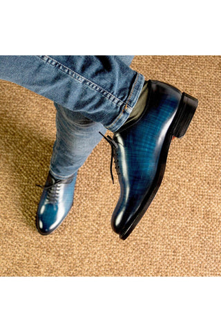 Ambrogio Handmade Denim Patina Leather Wholecut Oxfords (AMB2315)-AmbrogioShoes