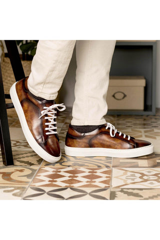 Ambrogio Handmade Fire Patina Leather Casual Trainer Sneakers (AMB2313)-AmbrogioShoes