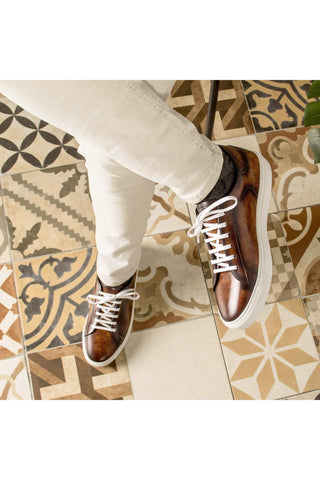 Ambrogio Handmade Fire Patina Leather Casual Trainer Sneakers (AMB2313)-AmbrogioShoes