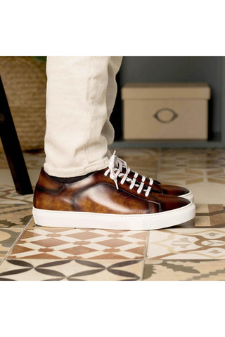 Ambrogio Handmade Fire Patina Leather Casual Trainer Sneakers (AMB2313)-AmbrogioShoes