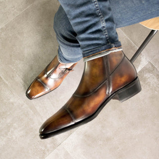 Ambrogio Handmade Fire Patina Leather Octavian Buckle Boots (AMB2321)-AmbrogioShoes