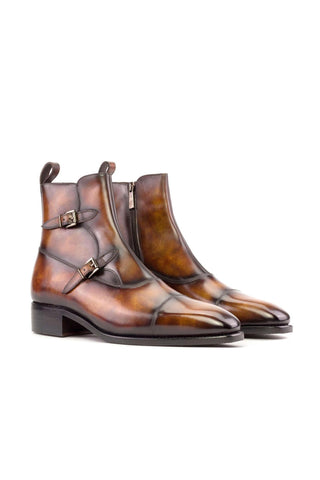 Ambrogio Handmade Fire Patina Leather Octavian Buckle Boots (AMB2321)-AmbrogioShoes