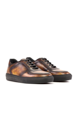 Ambrogio Handmade Fire Patina Leather Trainer Sneakers (AMB2279)-AmbrogioShoes