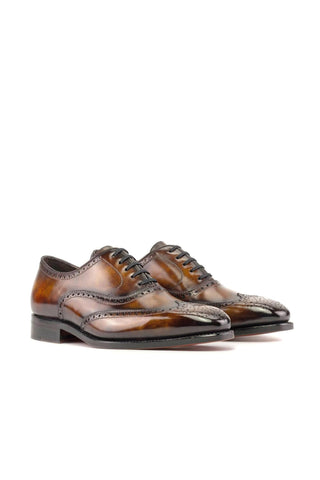 Ambrogio Handmade Fire Patina Leather Wingtip Oxfords (AMB2374)-AmbrogioShoes