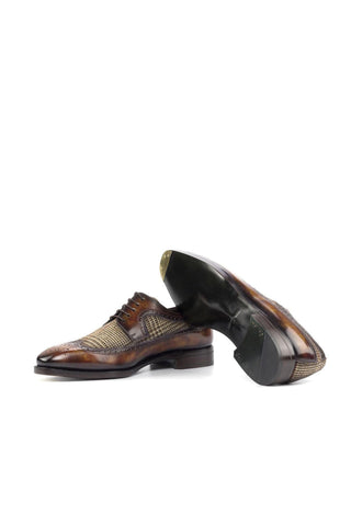 Ambrogio Handmade Fire Tweed Fabric / Patina Leather Blucher Oxfords (AMB2260)-AmbrogioShoes