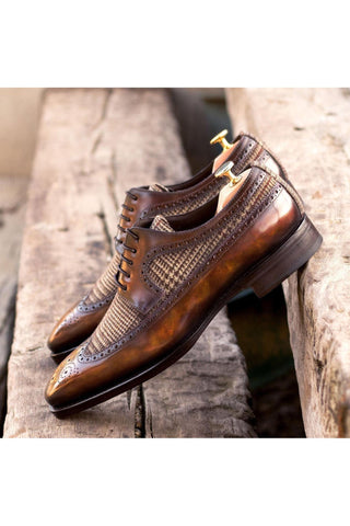 Ambrogio Handmade Fire Tweed Fabric / Patina Leather Blucher Oxfords (AMB2260)-AmbrogioShoes