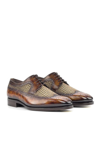 Ambrogio Handmade Fire Tweed Fabric / Patina Leather Blucher Oxfords (AMB2260)-AmbrogioShoes