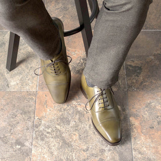 Ambrogio Handmade Forest Green Calf-Skin Leather Classic Cap Toe Oxfords (AMB2387)-AmbrogioShoes