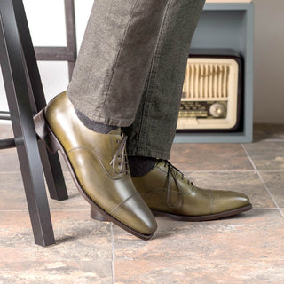 Ambrogio Handmade Forest Green Calf-Skin Leather Classic Cap Toe Oxfords (AMB2387)-AmbrogioShoes