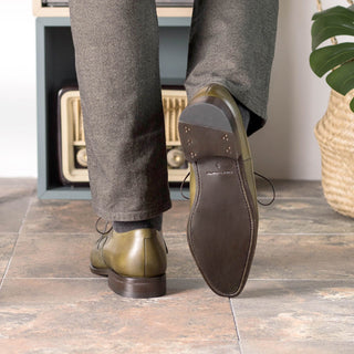 Ambrogio Handmade Forest Green Calf-Skin Leather Classic Cap Toe Oxfords (AMB2387)-AmbrogioShoes