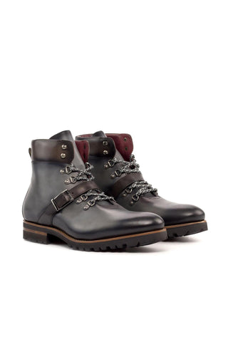 Ambrogio Handmade Gray & Brown Calf-Skin Leather Hiking Boots (AMB2356)-AmbrogioShoes