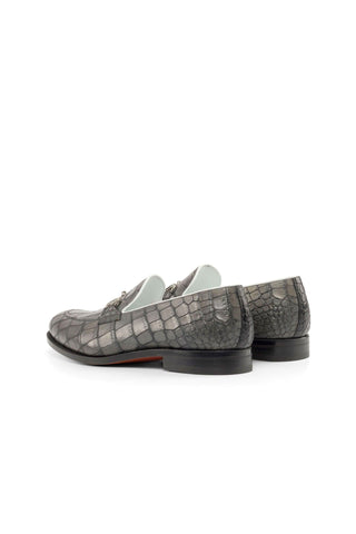 Ambrogio Handmade Gray Crocodile Embossed Leather Horsebit Loafers (AMB2233)-AmbrogioShoes