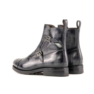 Ambrogio Handmade Gray Patina Leather Buckle Boots (AMB2383)-AmbrogioShoes