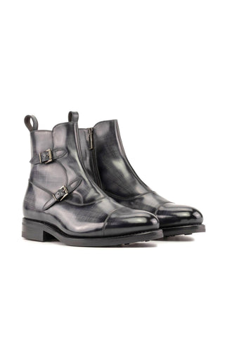 Ambrogio Handmade Gray Patina Leather Buckle Boots (AMB2383)-AmbrogioShoes