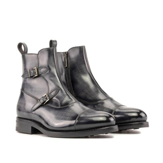 Ambrogio Handmade Gray Patina Leather Buckle Boots (AMB2383)-AmbrogioShoes