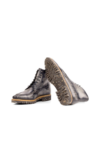Ambrogio Handmade Gray Patina Leather Moccasin Boots (AMB2254)-AmbrogioShoes