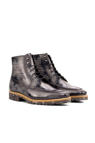 Ambrogio Handmade Gray Patina Leather Moccasin Boots (AMB2254)-AmbrogioShoes