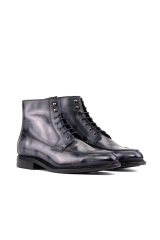 Ambrogio Handmade Gray Patina Leather Moccasin Boots (AMB2402)-AmbrogioShoes