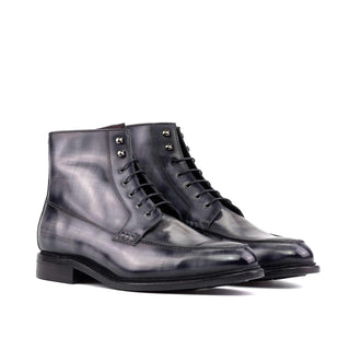 Ambrogio Handmade Gray Patina Leather Moccasin Boots (AMB2402)-AmbrogioShoes