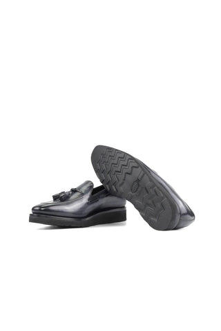 Ambrogio Handmade Gray Patina Leather Tassels Loafers (AMB2297)-AmbrogioShoes