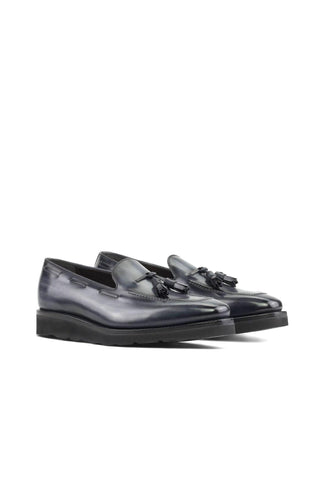 Ambrogio Handmade Gray Patina Leather Tassels Loafers (AMB2297)-AmbrogioShoes