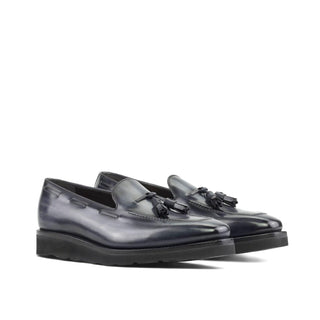 Ambrogio Handmade Gray Patina Leather Tassels Loafers (AMB2297)-AmbrogioShoes