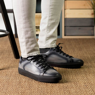 Ambrogio Handmade Gray Patina Leather Trainer Sneakers (AMB2398)-AmbrogioShoes