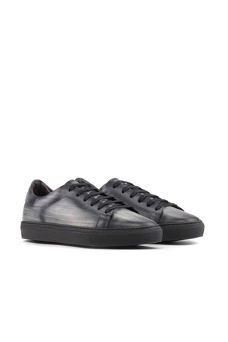 Ambrogio Handmade Gray Patina Leather Trainer Sneakers (AMB2398)-AmbrogioShoes