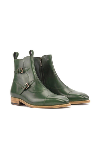 Ambrogio Handmade Green Calf-Skin Leather Octavian Buckle Boots (AMB2314)-AmbrogioShoes