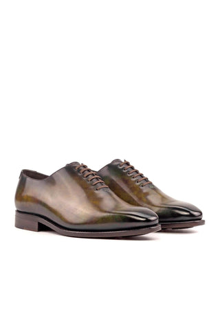 Ambrogio Handmade Green Patina Leather Whole Cut Oxfords (AMB2295)-AmbrogioShoes
