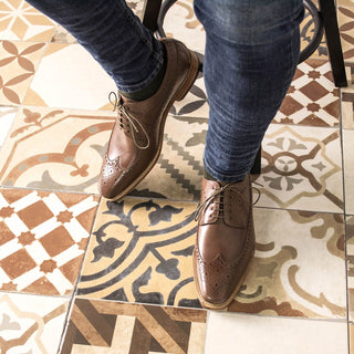 Ambrogio Handmade Light Brown Calf-Skin Leather Longwing Blucher Derby (AMB2310)-AmbrogioShoes