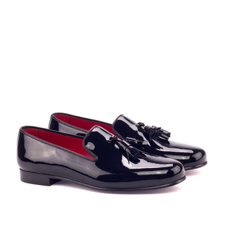 Ambrogio Handmade Men's Handmade Custom Made Shoes Black Patent Leather Wellington Loafers (AMB1326)-AmbrogioShoes