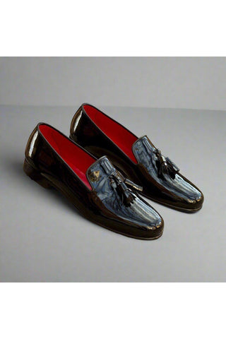 Ambrogio Handmade Men's Handmade Custom Made Shoes Black Patent Wellington Loafers (AMB1326)-AmbrogioShoes