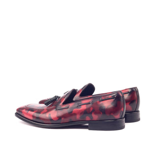 Ambrogio Handmade Men's Handmade Custom Made Shoes Black & Red Camo Patina Leather Tassels Loafers (AMB1263)-AmbrogioShoes