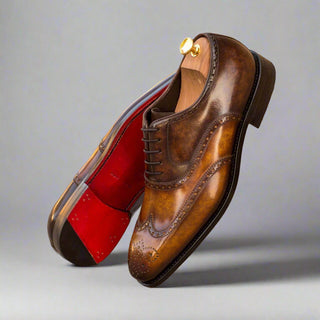 Ambrogio Handmade Men's Handmade Custom Made Shoes Cognac & Brown Patina Leather Full Brogue Oxfords(AMB1269)-AmbrogioShoes