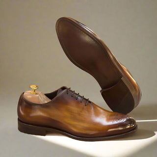 Ambrogio Handmade Men's Handmade Custom Made Shoes Cognac Patina Leather Oxfords (AMB1290)-AmbrogioShoes