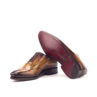 Ambrogio Handmade Men's Handmade Custom Made Shoes Cognac Patina Leather Oxfords (AMB1300)-AmbrogioShoes