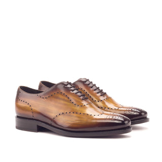 Ambrogio Handmade Men's Handmade Custom Made Shoes Cognac Patina Leather Oxfords (AMB1300)-AmbrogioShoes