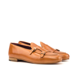 Ambrogio Handmade Men's Handmade Custom Made Shoes Cognac Pebble Grain / Calf-Skin Leather Monk Slipper Loafers (AMB1278)-AmbrogioShoes