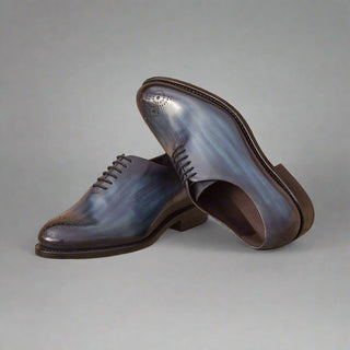 Ambrogio Handmade Men's Handmade Custom Made Shoes Denim Blue Patina Leather Oxfords (AMB1305)-AmbrogioShoes