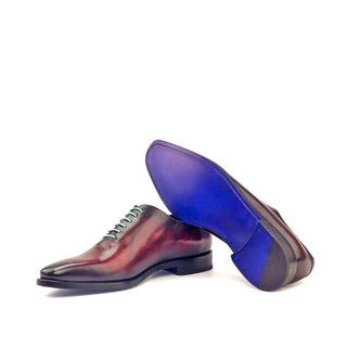 Ambrogio Handmade Men's Handmade Custom Made Shoes Gray & Burgundy Patina Leather Oxfords (AMB1294)-AmbrogioShoes