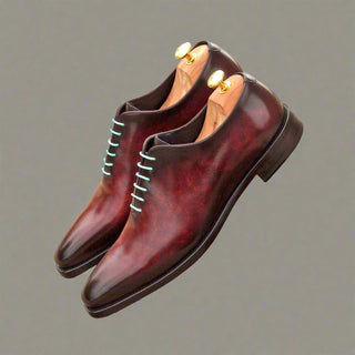 Ambrogio Handmade Men's Handmade Custom Made Shoes Gray & Burgundy Patina Leather Oxfords (AMB1294)-AmbrogioShoes