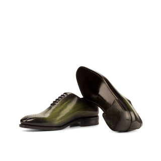 Ambrogio Handmade Men's Handmade Custom Made Shoes Green Patina Leather Oxfords (AMB1288)-AmbrogioShoes