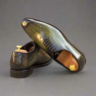 Ambrogio Handmade Men's Handmade Custom Made Shoes Green Patina Leather Oxfords (AMB1288)-AmbrogioShoes