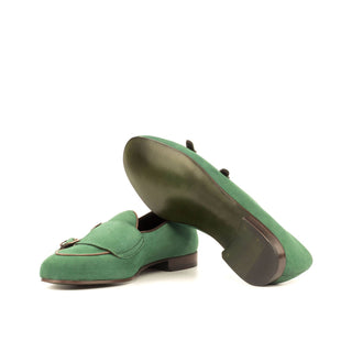 Ambrogio Handmade Men's Handmade Custom Made Shoes Green Suede Monk Slipper Loafers (AMB1280)-AmbrogioShoes