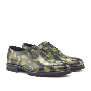 Ambrogio Handmade Men's Handmade Custom Made Shoes Khaki Green Camo Patina Leather Oxfords (AMB1303)-AmbrogioShoes