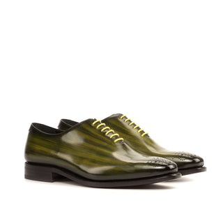 Ambrogio Handmade Men's Handmade Custom Made Shoes Khaki Green Patina Leather Oxfords (AMB1307)-AmbrogioShoes