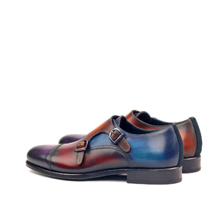 Ambrogio Handmade Men's Handmade Custom Made Shoes Multi-Color Patina Leather Monk-Straps Loafers (AMB1259)-AmbrogioShoes